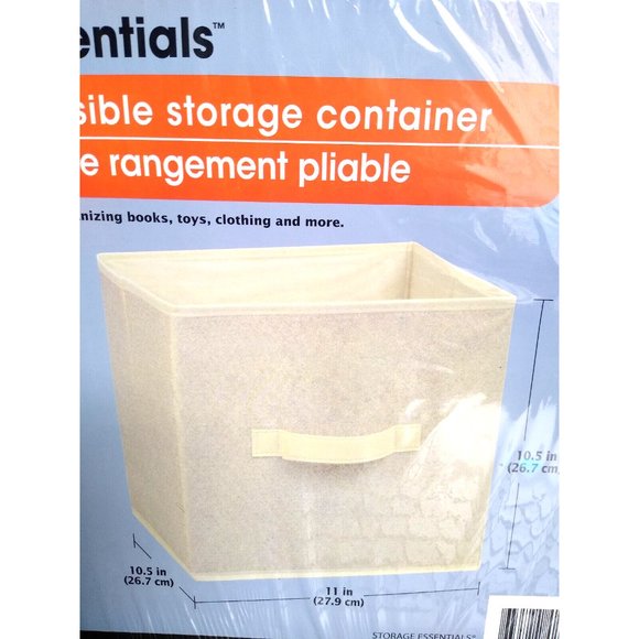 3 Essentials Tan Collapsible Storage Bin Container with Handle, 10.5x11x10.5 in. - Picture 3 of 5